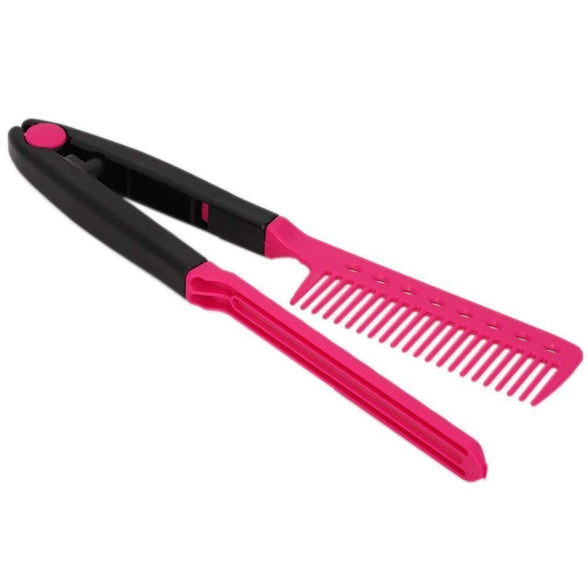 COOLBABY Comb Straightening Hair Hair Styling Comb For Great Tresses Flat Iron Comb With A Firm Grip Straightening Comb For Knotty Hair Folding DIY V-Shape Hair Styling Comb Pink NY0202-SRK