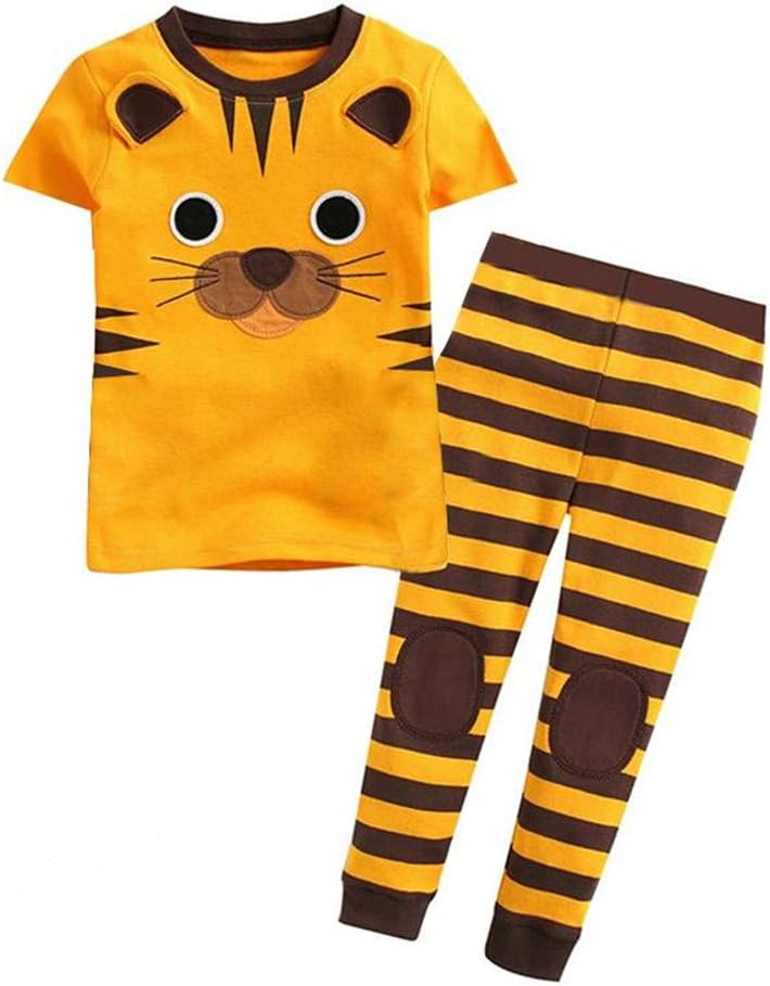 Babywearoutlet Boy's 2 Piece Cotton Pajamas Sleepwear Set Cute Cartoon Design Pajamas (F, 90CM(2T))