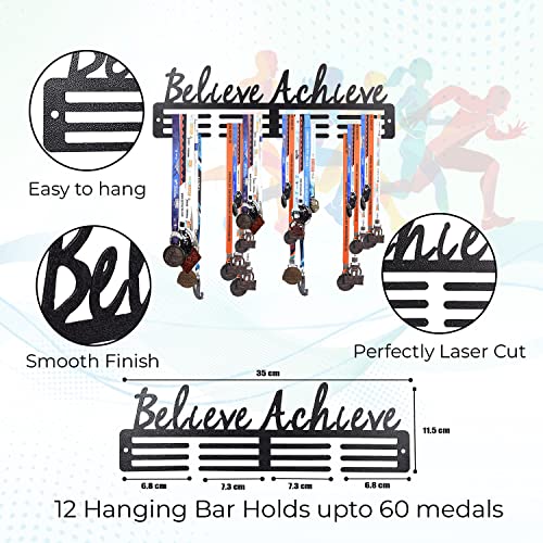 SEHAZ ARTWORKS Medal Hanger Display | Medal Holder Display | Race Medal Display Case | Running Medal Hanger Display | Marathon Medal Display | Medal Rack | Display Upto 40 Medals (Black)