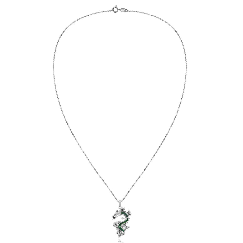 AeraVida Legendary Chinese Dragon Malachite Inlaid .925 Sterling Silver Pendant Necklace | Dragon Jewelry Necklace Accessory for Men Women Unisex | Delicate Long Necklaces for Women and Men Accessory,
