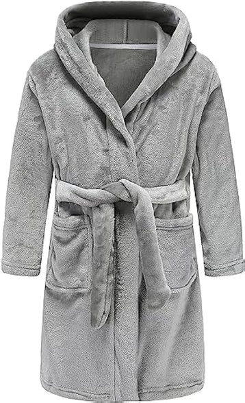 Kids Hooded Bathrobe Girls Soft Plush Hooded Flannel Pajamas Sleepwear Boys Spa Robe