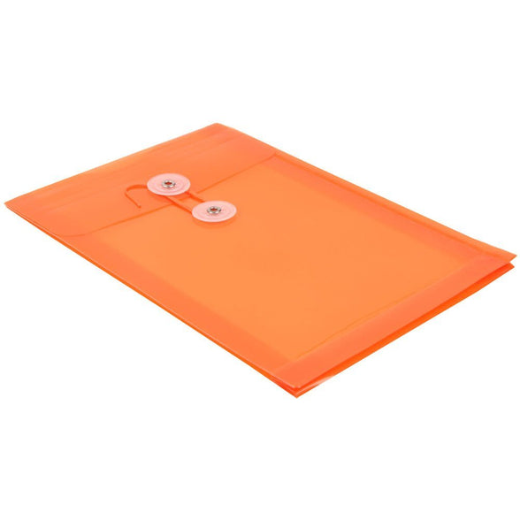 JAM Paper Plastic Envelopes with Button & String Tie Closure - 6 1/4" x 9 1/4"