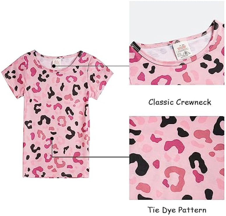 MyFav Babies, Toddlers and Girls' 4-Piece Snug Fit Cotton Pajama Set, Print Short Sleeve Loungewear