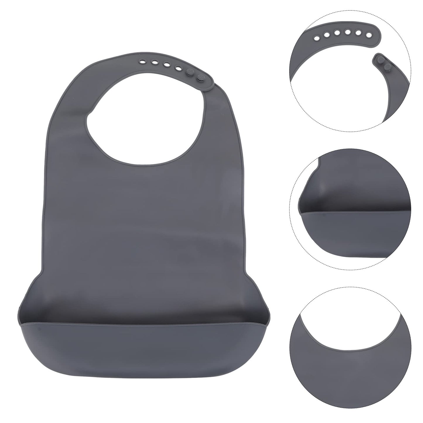 Healifty Silicone Adult Bib Waterproof Eating Bib Washable Adjustable Clothing Protector Reusable Apron Mealtime Cloth with Crumb Catcher Pocket for Elderly Disabled Grey