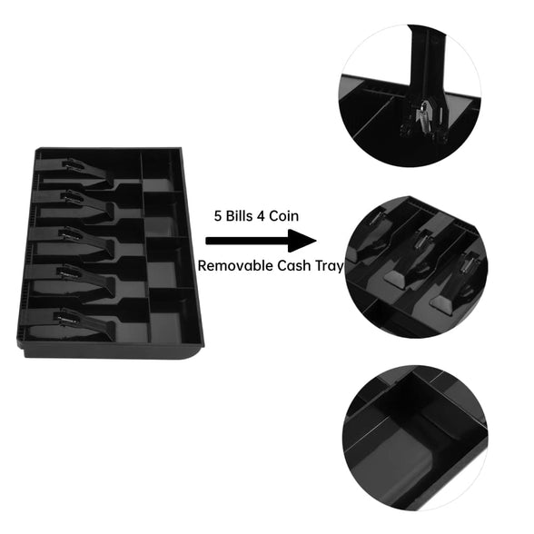 Five Grids Cash Drawer Register,5 Bill 4 Coin Slots Insert Coin Tray Cashier Tidy Storage Safe Box(Black)