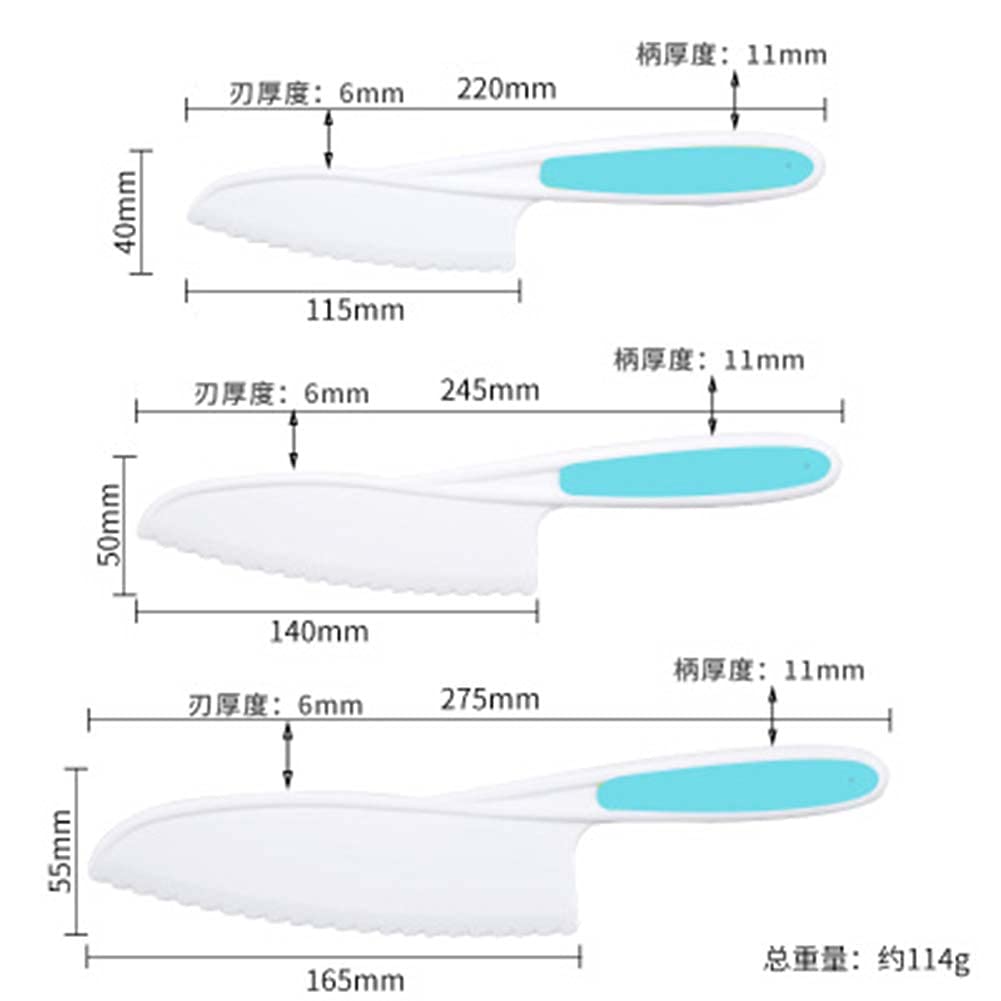 طقم سكاكين للأطفال من ديلفينو للطبخ وقطع الفواكه ، طقم سكاكين بداية مثالية لكعكة الخضار للأيدي الصغيرة في المطبخ سكين نايلون سكين خس آمن ممتع للأطفال ، 3 قطع (أزرق)