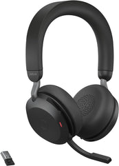 Jabra Evolve2 75 Wireless PC Headset with 8-Microphone Technology - Dual Foam Stereo Headphones with Advanced Active Noise Cancellation, USB-A Bluetooth Adapter and MS Teams-compatibility - Black