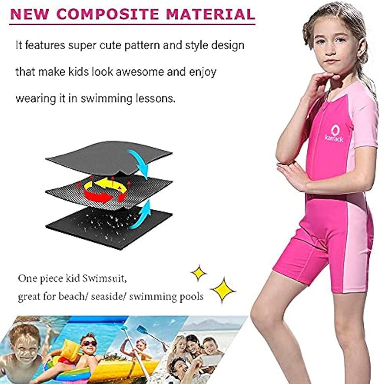 Karrack Girls and Boys One Piece Rash Guard Swimsuit Kid Water Sport Short Swimsuit UPF 50+ Sun Protection Bathing Suits