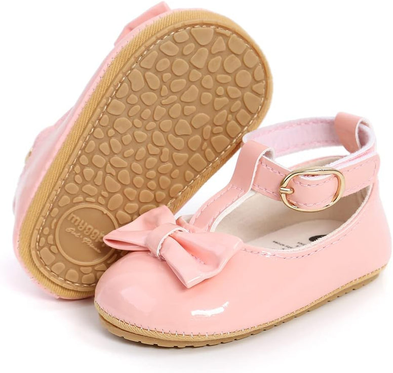 COSANKIM Baby Girls Mary Jane Flats Shoes Anti-Slip Rubber Sole Infant Toddler Princess Wedding Dress Shoes, for 6 Months baby