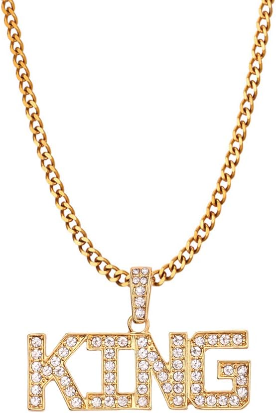 Liitata Hip Hop Gold Necklace King Sign Necklace Rock Star Rapper Punk Gold Chain King Pendant Chain 80s 90s Costume Accessory for Men Fancy Dress Carnival Theme Party