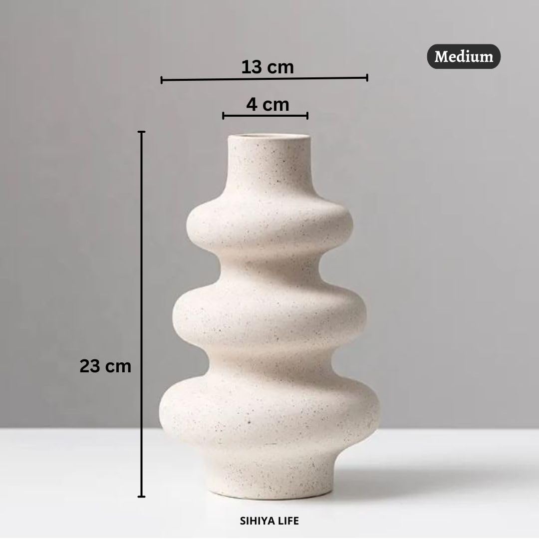 SIHIYA LIFE Wave Design Ceramic Vase, Modern Pampas Flower Vase, Minimalist Nordic Ins Style Vase for Home Decor, Wedding, Dinners, Party, Events, Office & Gifting (Medium, Off White)