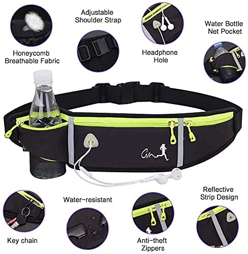 AMERTEER Slim Running Belt Fanny Pack,Waist Pack Bag for Hiking Cycling Workout,Reflective Runners Belt Jogging Pocket Belt Compatible with iPhone13,12 pro,Travelling Money Phone Holder for Running