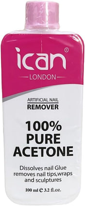 ICAN LONDON 100% Pure Acetone Nail Polish Remover UV GEL Soak Off 100ML