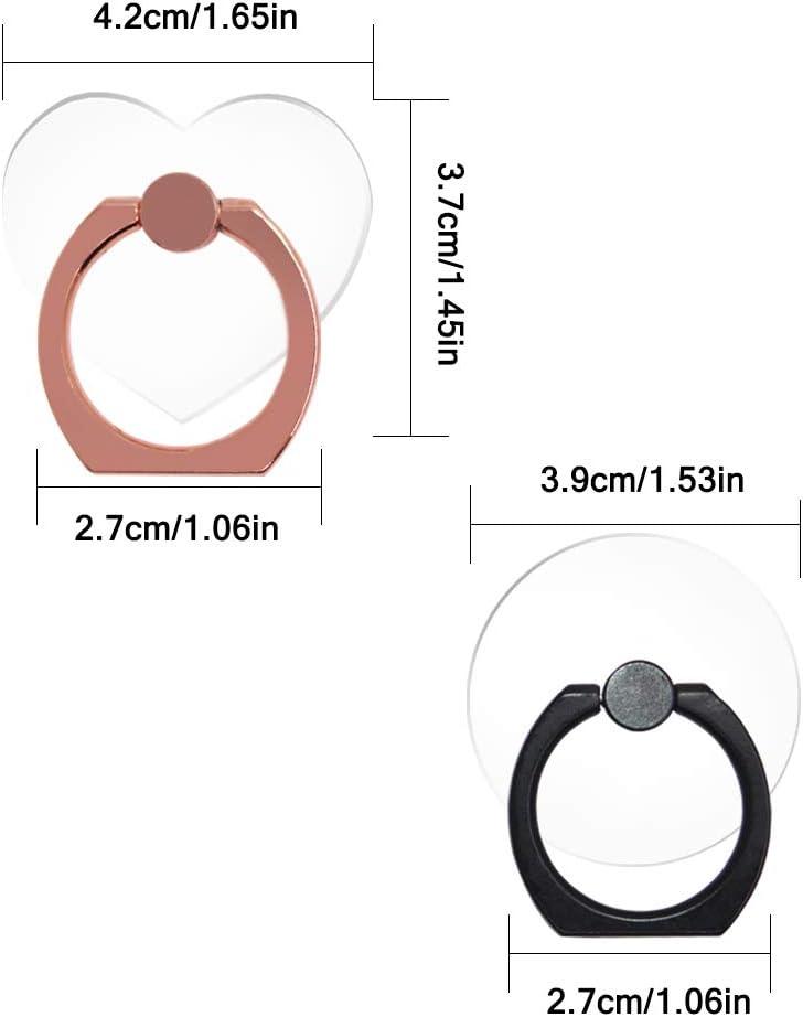 6 Pcs Transparent Mobile Phone Ring Holder, SENHAI Round and Heart-shaped 360 Degree Rotating Universal Ring Buckle Grip Stand for Smartphones, Tablets