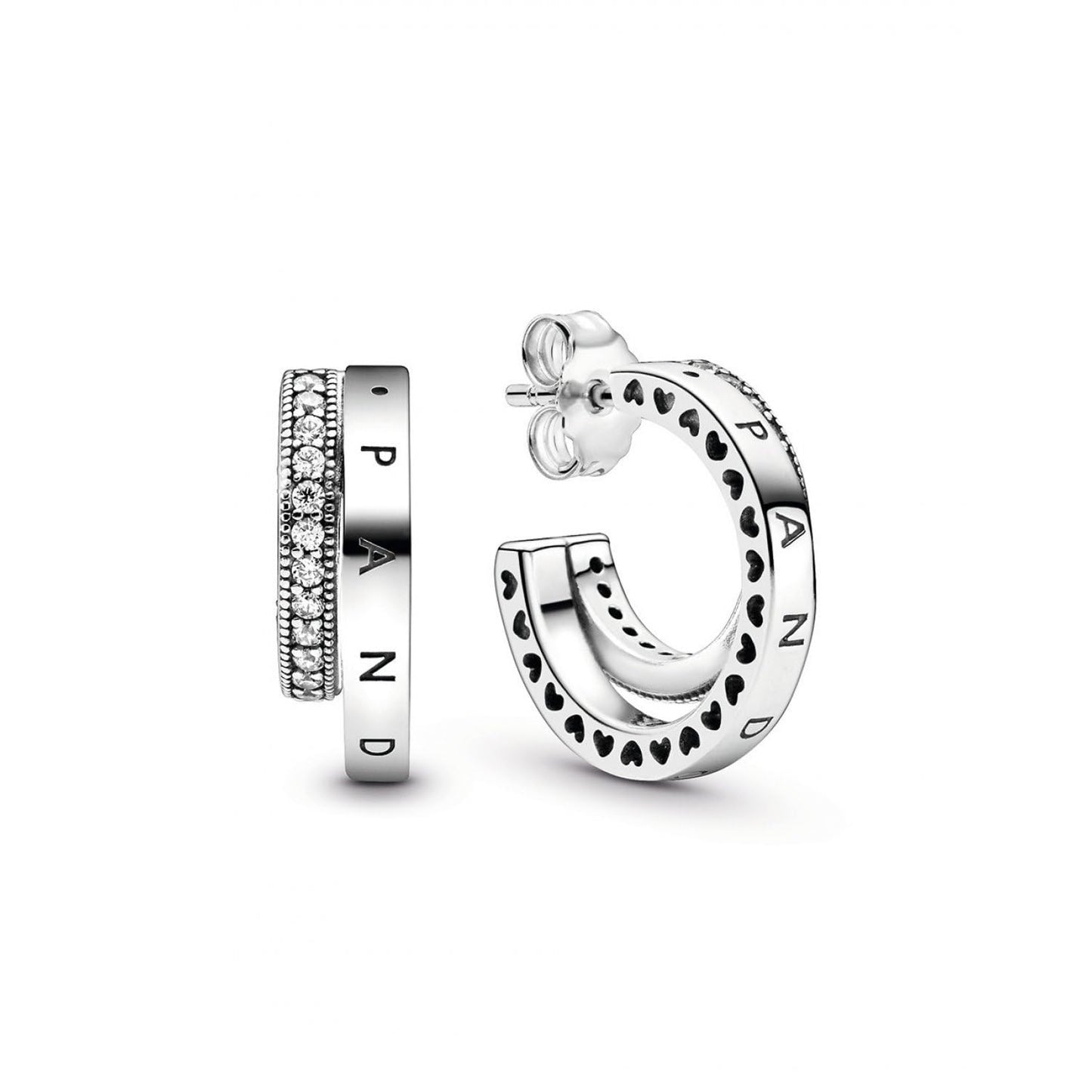 Pandora Double pave earrings in silver, 1,6cm, Precious metal, Cubic Zirconia