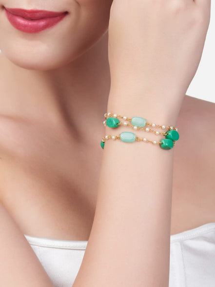 ZAVERI PEARLS Green Multistrand Beaded Ethnic Bracelet For Women-ZPFK13619, One Size