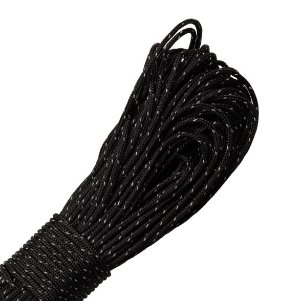 Paracord Planet – Fluorescent 1.75mm Reflective Guyline 95 Paracord Tent Rope Camping Parachute Cord – Black – 65ft