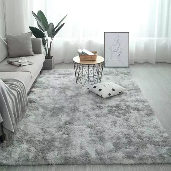 Modern Soft Wool Tie Dye Fluffy Shaggy Faux Fur Rug Floor Mat Carpet Home Decor with Antislip Plush High Pile Bottom for Bedroom Living Room (Size 120×160CM) (Grey)