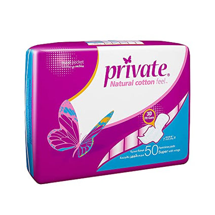 Private Maxi Pocket Super With Wings - 50 Pads