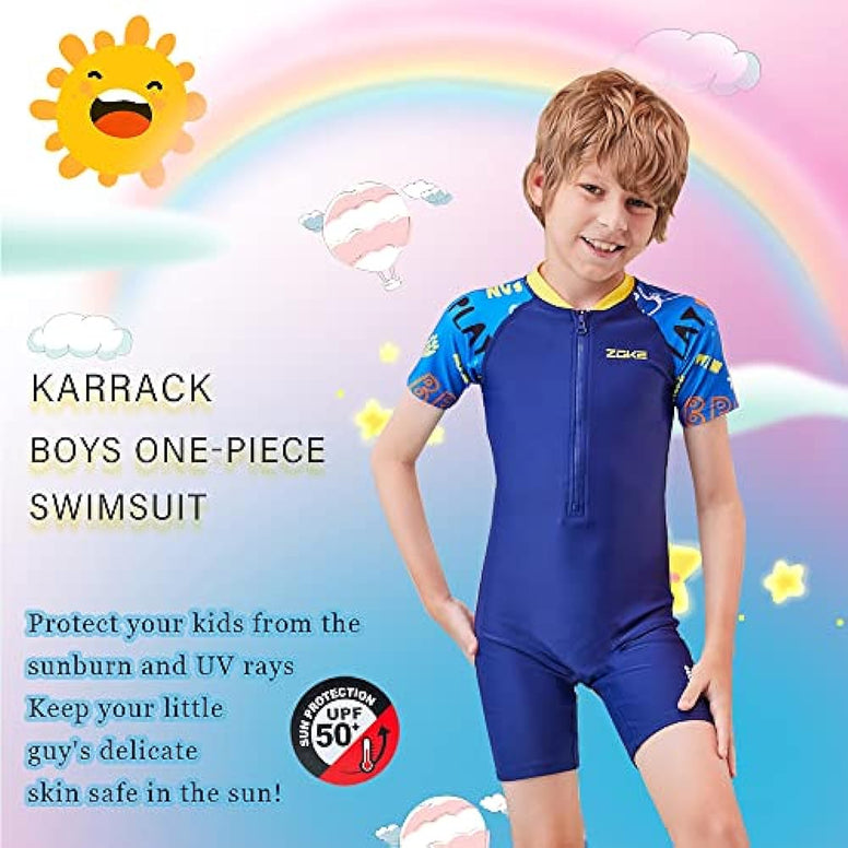 karrack Girls Long Sleeved One Piece Rash Guard Swimsuit Kid Water Sport Short Swimsuit UPF 50+ Sun Protection Bathing Suits