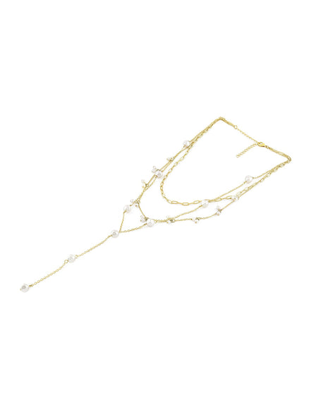 Zaveri Pearls Gold Tone Contemporary 3 Layers Lariat Necklace Chain With Earring-ZPFK10606