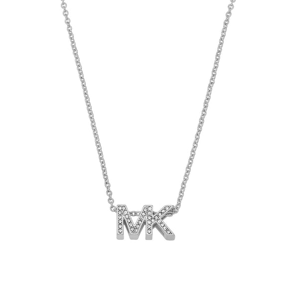 Michael Kors Women's Silver-Tone Brass Pendant Necklace (Model: MKJ8024040), Length: 406MM+50MM, Width: 16MM, Height: 9MM, Brass, Cubic Zirconia