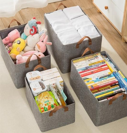 Storage Baskets with Metal Frame 23L Linen Organizer Bins Fabric Shelf Baskets Folding Storage Bin Closet Organizers Storage Basket for Organizing Wardrobe Shelves Bedroom (Khaki 6PCS)