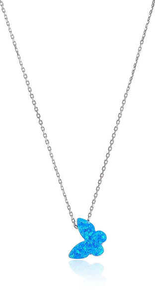 Alwan Silver Necklace with an Blue Opal Butterfly for Women - EE4711NBTS