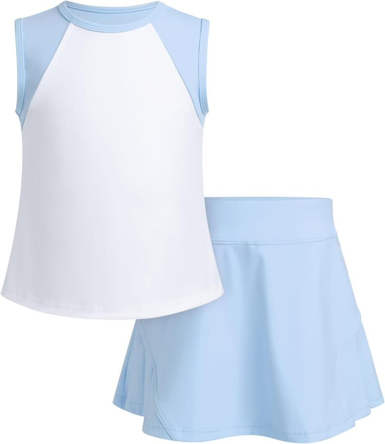 ODASDO Girls Tennis Golf Outfit Sleeveless Dress Tank Top with Pocket Shorts Skorts Set Sportswear Workout Athletic Clothes