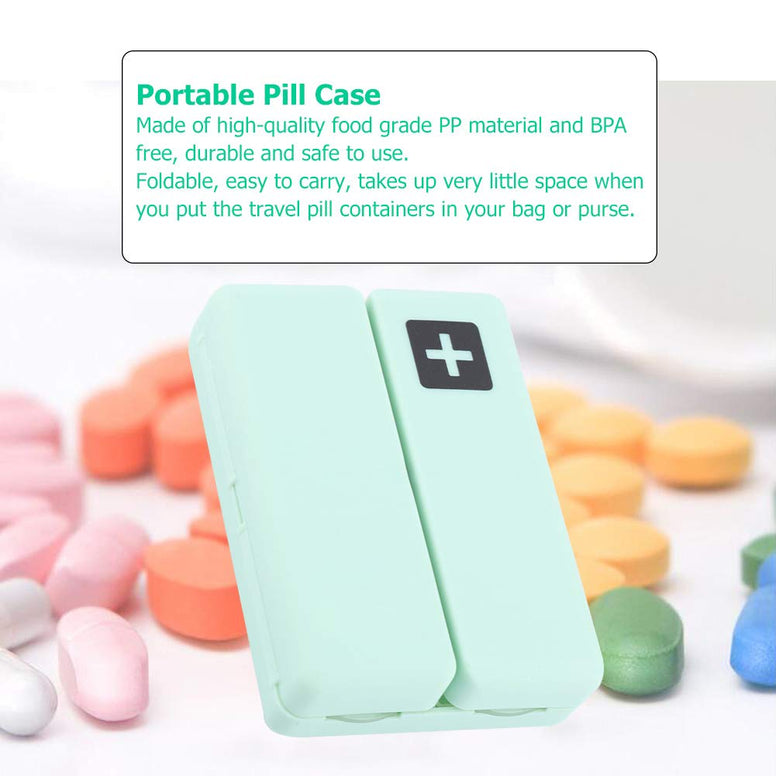 Foldable Magnetic Pill Box, Daily Pill Organizer, Portable Medicine Case, Foldable Magnetic Organizer with 7 Compartments for Dose Pills and Vitamins (Green)