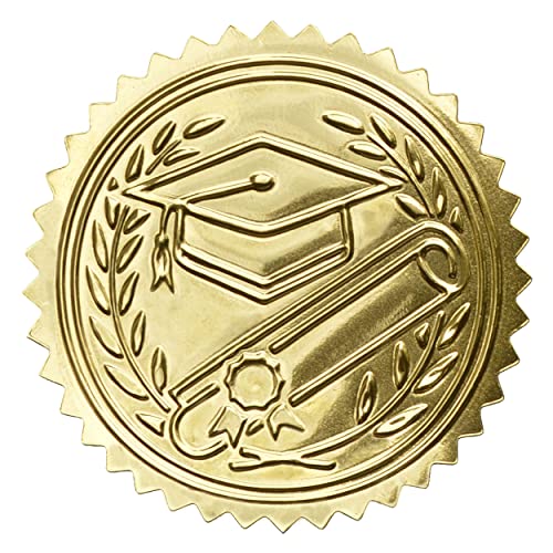 Embossed Graduation Cap Gold Certificate Seals Diplomas Gold foil Seals, 2”,100 Count