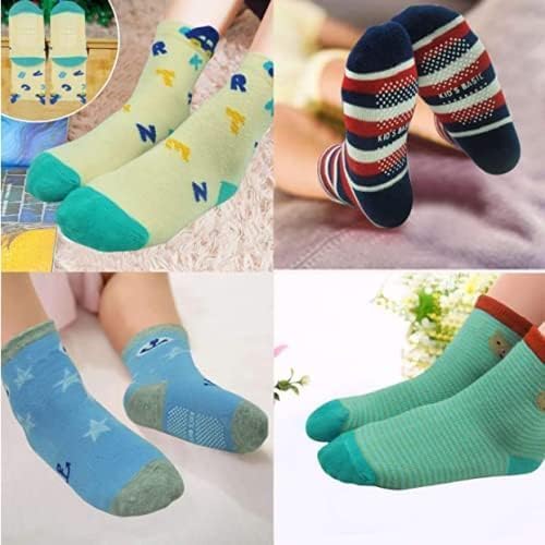 12 Pairs Non Slip Toddler Baby Socks Boys Girls Kid Non Skid Sticky Crew Socks with Grips Random Design