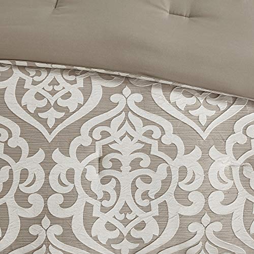 Madison Park Odette Cozy Comforter Set Jacquard Damask Medallion Design - Modern All Season, Down Alternative Bedding, Shams, Decorative Pillow, King(104 in x 92 in), Tan 8 Piece