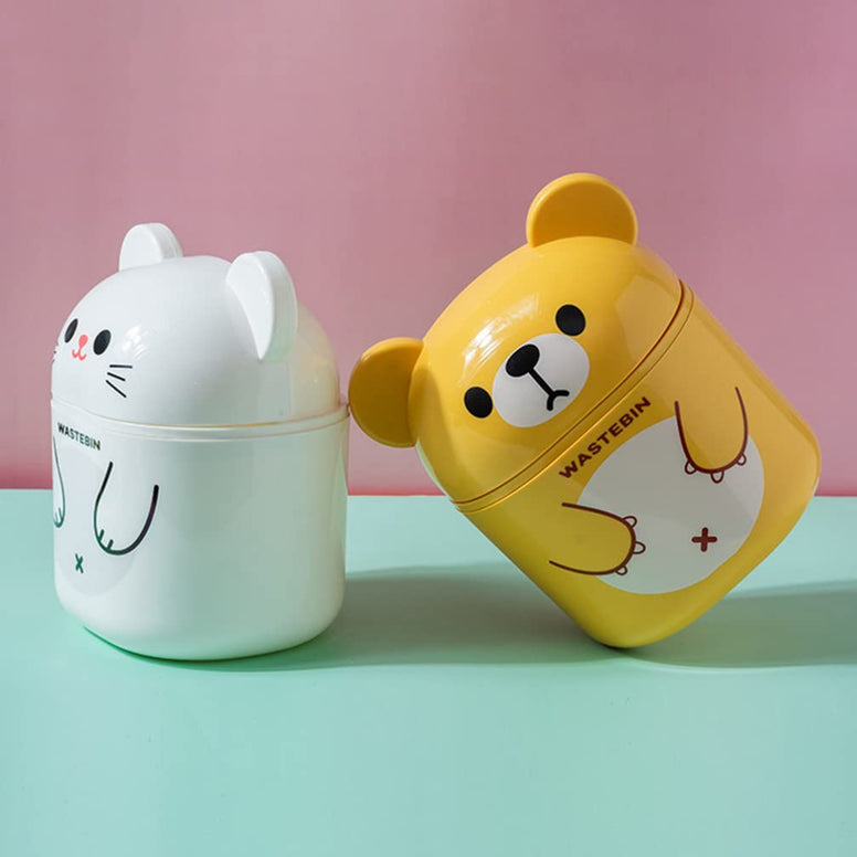 Toddmomy Mini Wastebasket Trash Can: Cartoon Animal Shape Tiny Desktop Waste Garbage Bin with Flip Top Lid for Home Office Kitchen Vanity Tabletop Bedroom Bathroom White