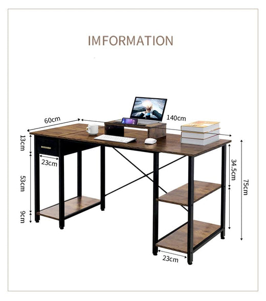 Chulovs 55" Office Desk, Computer Desk with Drawers Study Writing Desks for Home with 2 Storage Shelves, Desks Workstations for Home Office Bedroom (Black)