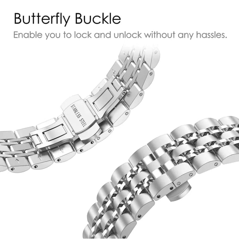 Dado Solid Curved 5 beads Stainless Steel Watch band compatible with Samsung Galaxy Watch 6 Classic 47/43mm | 5 Pro 45mm | 4 Classic 46/42mm, No gap Metal Watch Strap