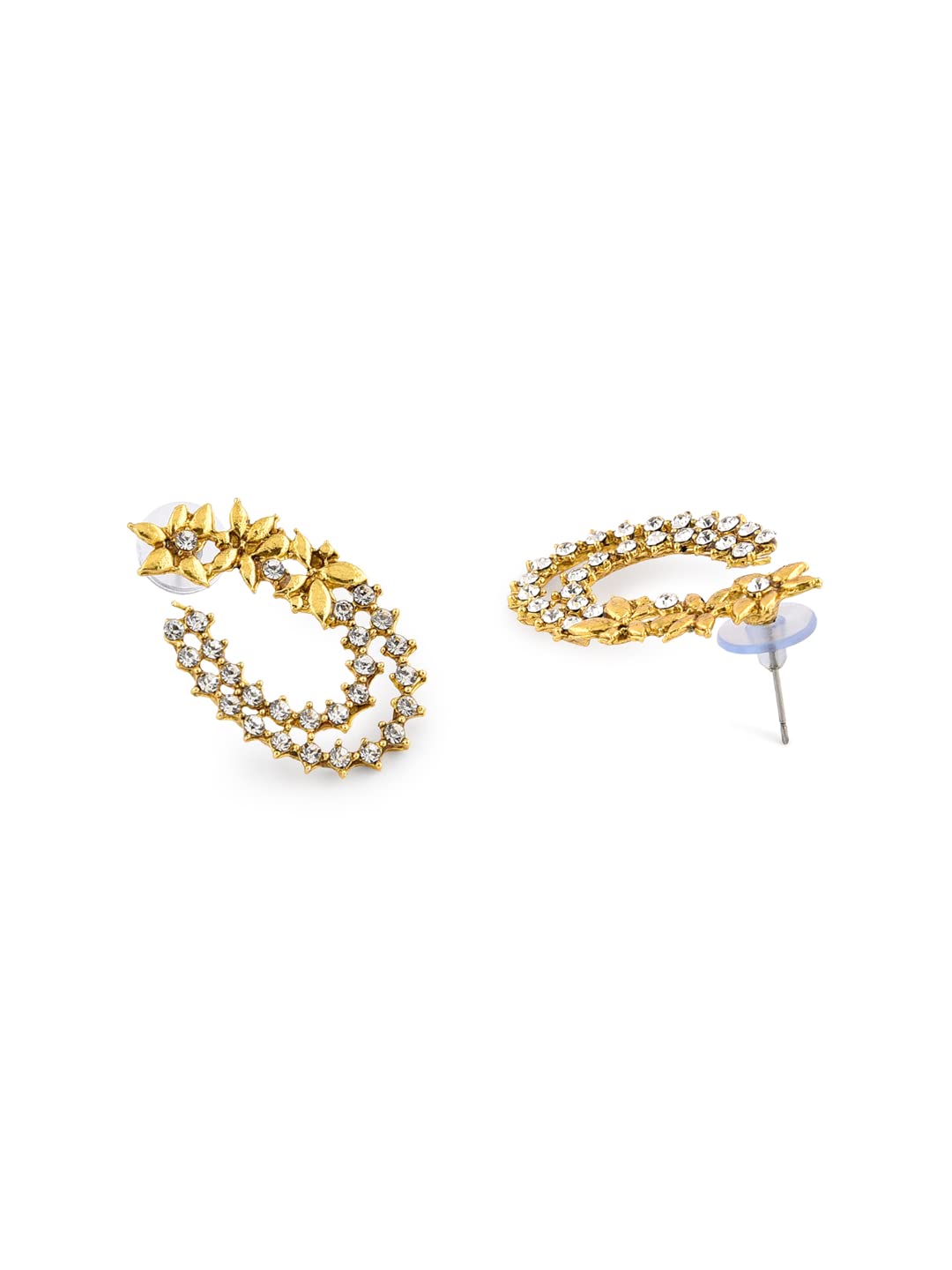 ZAVERI PEARLS Women's 22K Antique Gold Plated Metal Tone Floral Design Stud Earring (ZPFK8055)