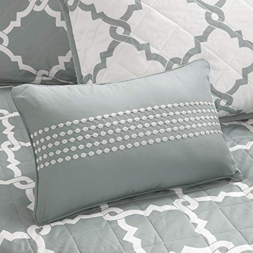 Madison Park Essentials Merritt Reversible Daybed Cover-Fretwork Print, Diamond Quilting All Season Cozy Bedding with Bedskirt, Matching Shams, Decorative Pillow, 75"x39", Grey 6 Piece