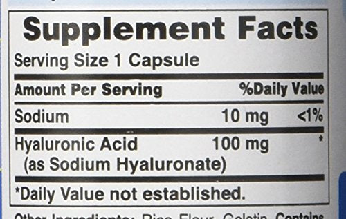 Puritans Pride Hyaluronic Acid 100 mg Capsules, 60 Count