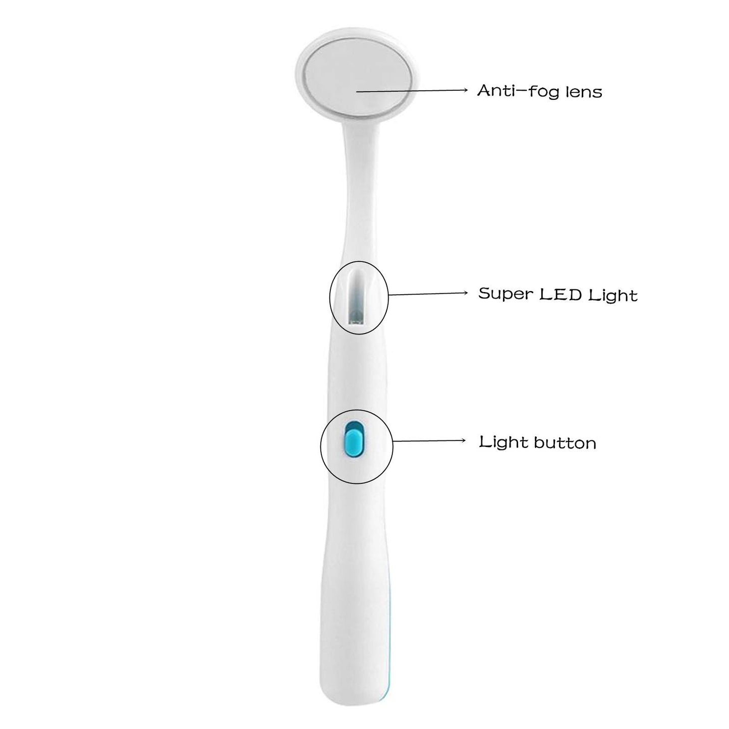 2 Pcs Dental Mirror with Light Tool LED Lighted Teeth Inspection Mirror Anti Fog Curve Angle Dentist Oral Care Tool