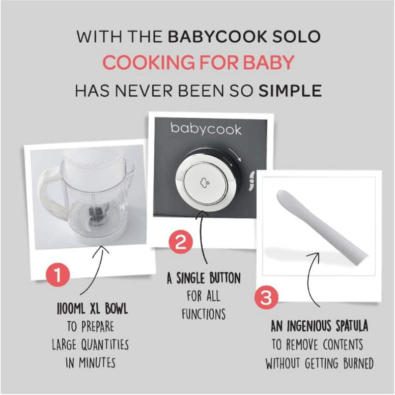 BEABA - Babycook Solo - Baby Food Maker - 4 in 1 : Baby Food Processor, Blender and Cooker - Soft Steamer Cooking - Quick - Food diversification for your Baby - Dark Grey