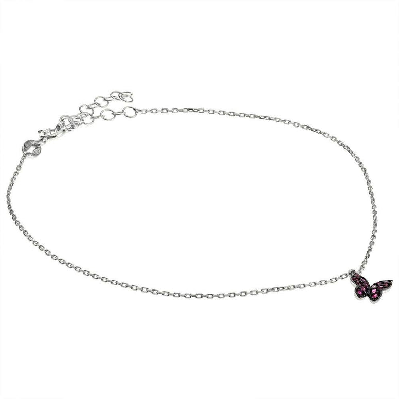 Alwan Silver Long Size Anklet with Butterfly for Women - EE5248BLSPN