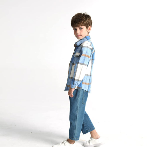 Feidoog Toddler Baby Boys and Girls Plaid Shirts Jacket Long Sleeve Lapel Button Down Shirt Top Outwear Clothes