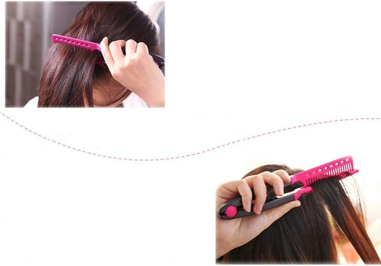 COOLBABY Comb Straightening Hair Hair Styling Comb For Great Tresses Flat Iron Comb With A Firm Grip Straightening Comb For Knotty Hair Folding DIY V-Shape Hair Styling Comb Pink NY0202-SRK