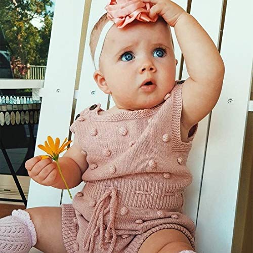 Simplee kids Baby Girl Knit Pompoms Romper Sleeveless Baby Girl Knit Clothes 3-6 Months