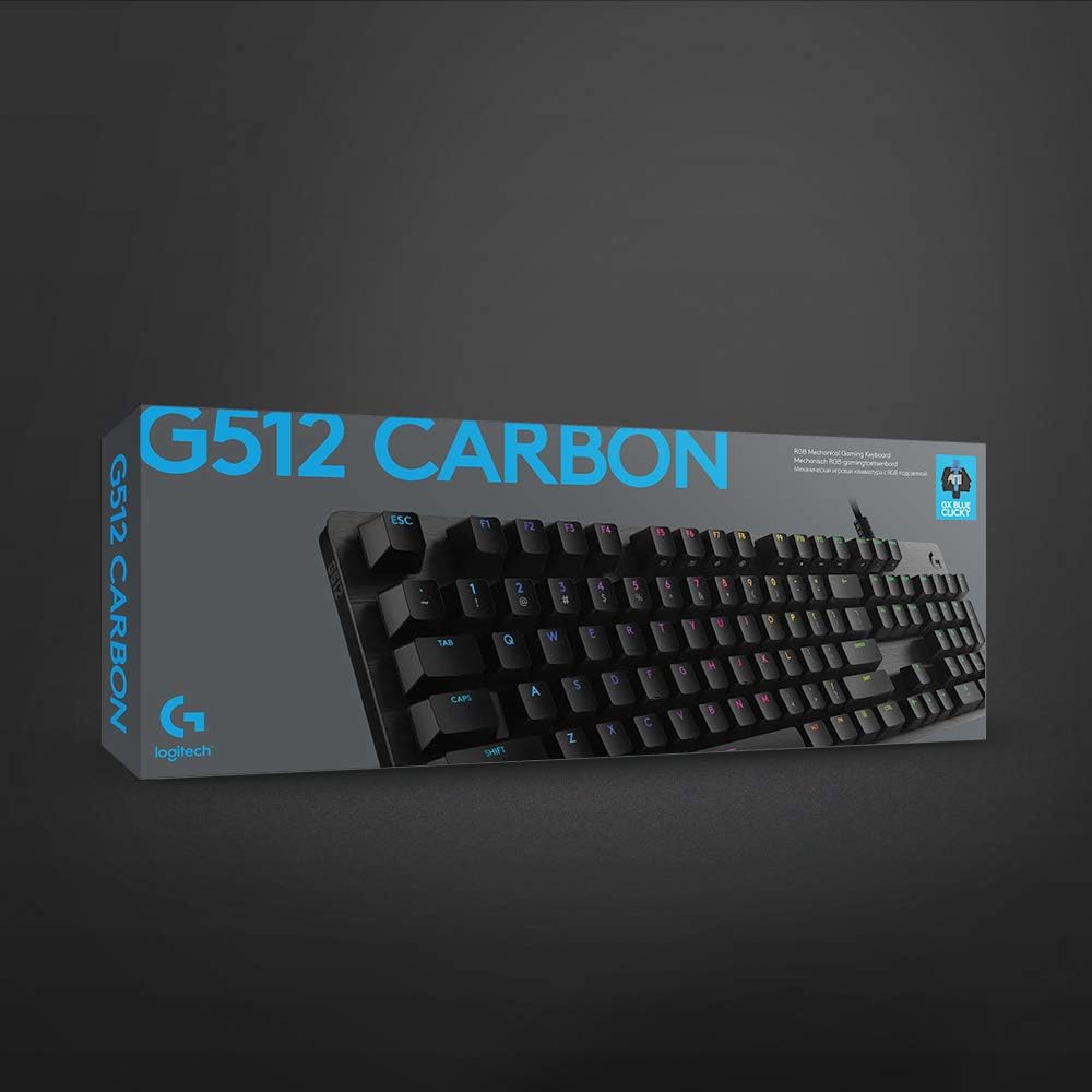 Logitech G512 Clicky Mechanical Gaming Keyboard, RGB Lightsync Backlit Keys, Romer-G Tactile Key Switches, Brushed Aluminum Case, Customizable F-Keys, Usb Pass Through - Carbon/Black