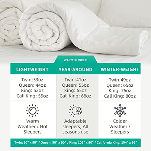 APSMILE Queen Size Feather Down Comforter - Ultra Soft All Seasons 100% Organic Cotton Feather Down Duvet Insert Medium Warm Quilted Bed Comforter with Corner Tabs (90x90,Ivory White)