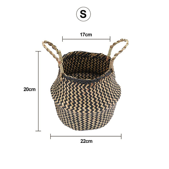 ikasus Woven Seagrass Belly Basket for Storage Plant Pot Basket,Seegrass Laundry Basket with Handles, Boho Home Decor Picnic and Grocery Basket, Plant Pot Cover, Beach Bag and Toy Storage
