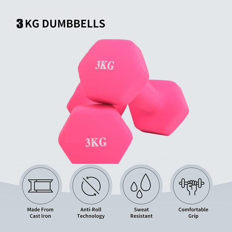 COOLBABY Neoprene Dumbbells -Pink 3 Kg *2