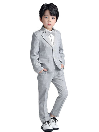 2 Piece Boy's Plaid Plaid Costume, Elegant Wedding Party Blazer, Jacket and Trousers Set 3-4Y